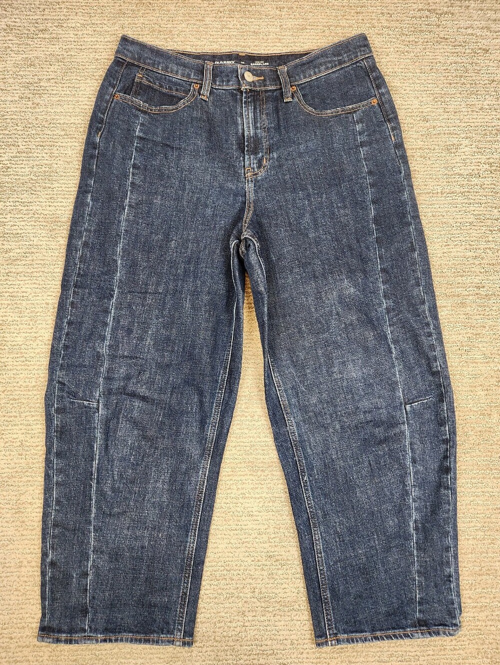 Old Navy Barrel Leg Jeans Womens 10 Dark Wash Blue High Waist Curved Loose Wide